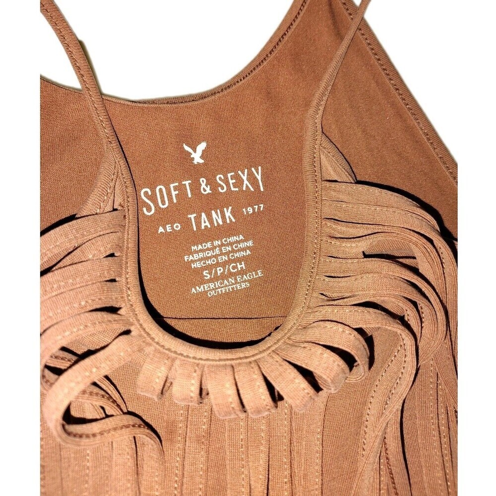 American Eagle Soft & Sexy Fringe Halter Tank Top Rust Orange Boho Small